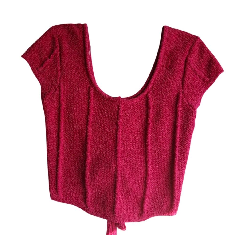 Willow & Root Women's M Pink Textured Knit Lace Up Back Crop Top